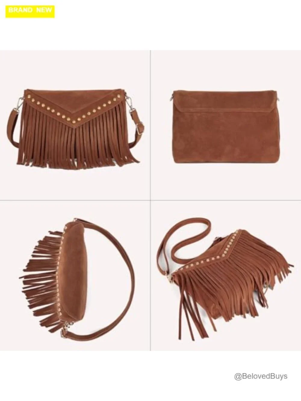 Fringe Hobo Crossbody Bag in Faux Suede with Tassels and Adjustable Strap
